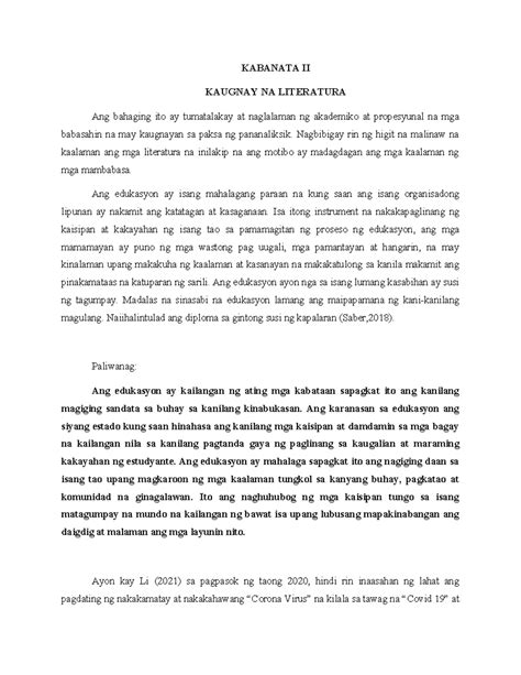 kaugnayan ng literatura|KABANATA II: KAUGNAY NA LITERATURA AT PAG .